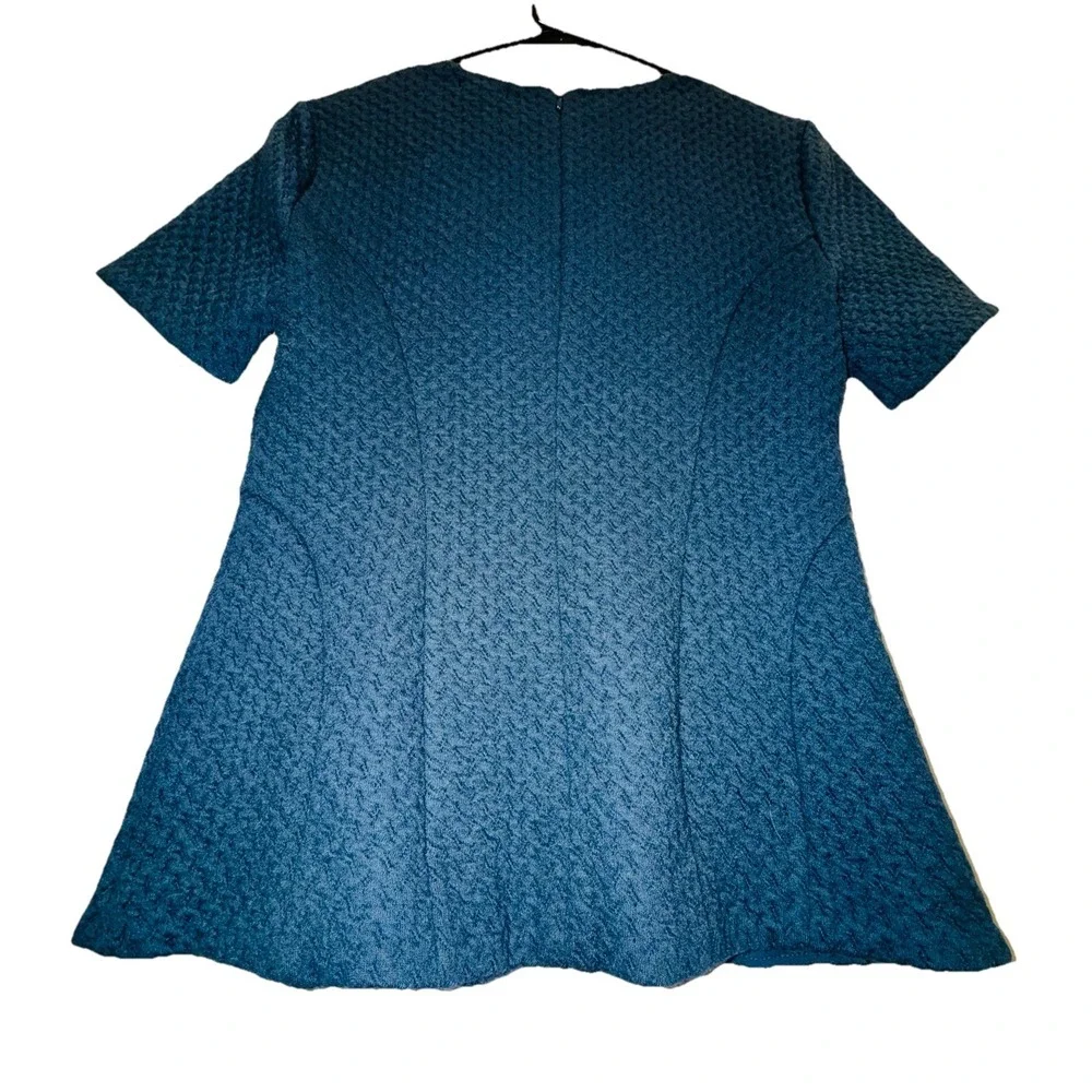 Ann Taylor Geo Jacquard Peplum Top Blue/Teal Textured Knit XS V neck zipper chic